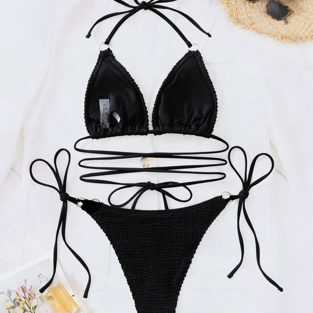 Dame Triangel-Bikini med trendy indpakningsdesign og unikt strikmønster Skovae