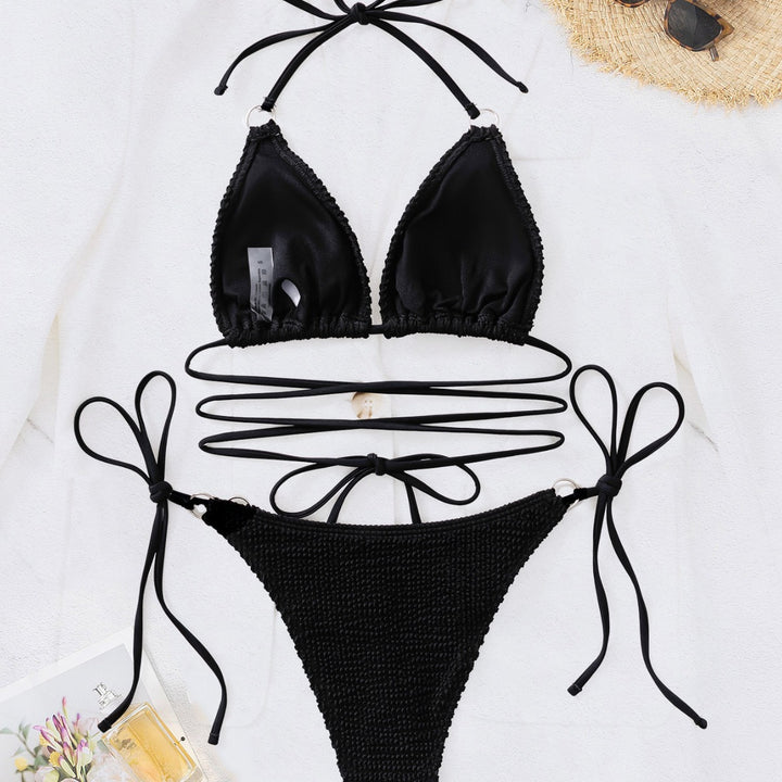 Dame Triangel-Bikini med trendy indpakningsdesign og unikt strikmønster Skovae
