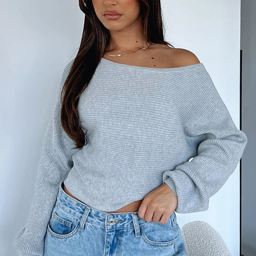 Dame Casual Crop Sweater med asymmetrisk halsudskæring og ribbet tekstur Skovae