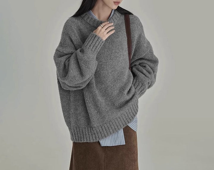 Stilla | Pullover Strikket Uld Plus Size Snit Rund Halsudskæring Ribdetaljer