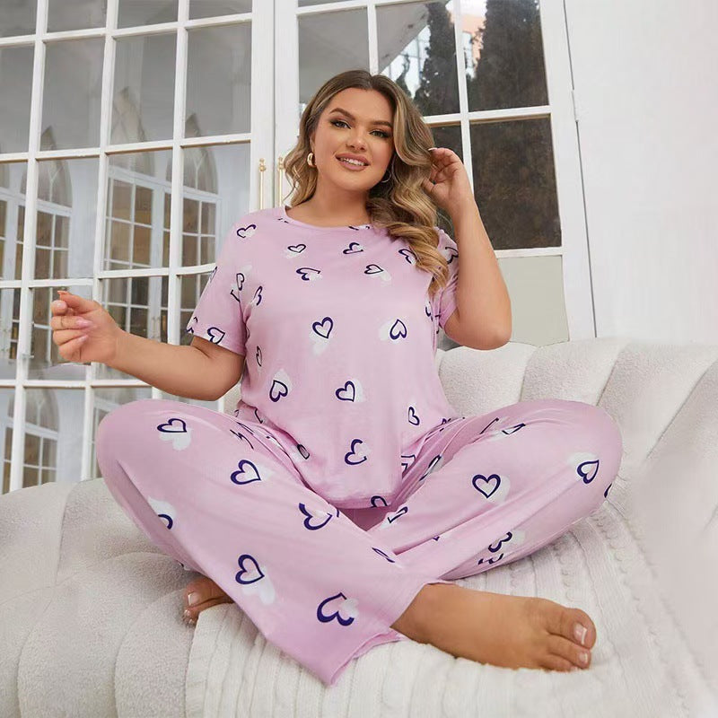 Dame pyjamasæt lavet af blødt bomuldsstof med hjerteprint Stilla