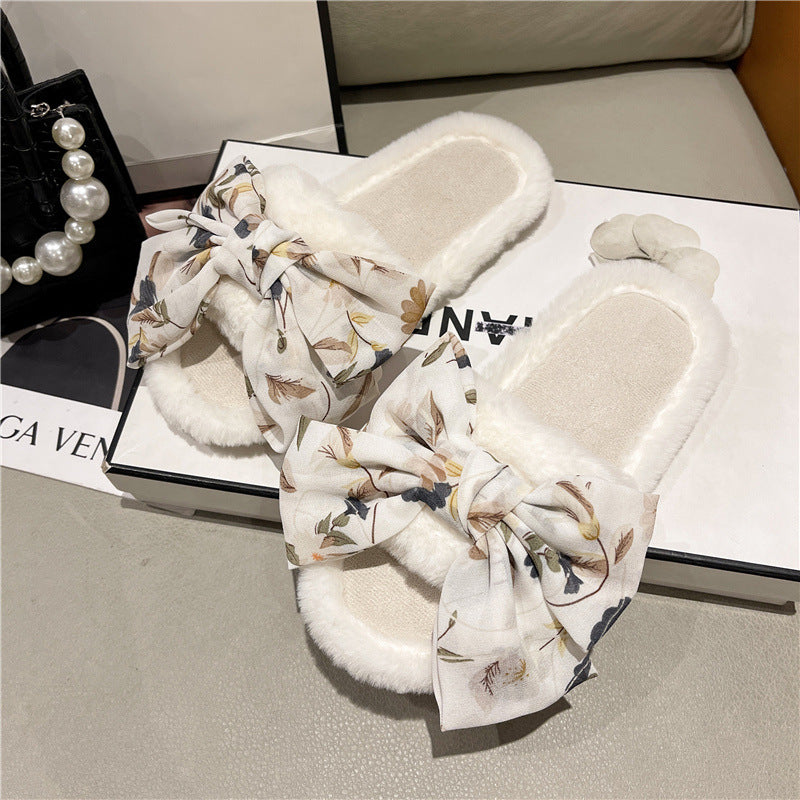 Dame hjemmesko med floral sløjfe-design og blødt plush-for Stilla