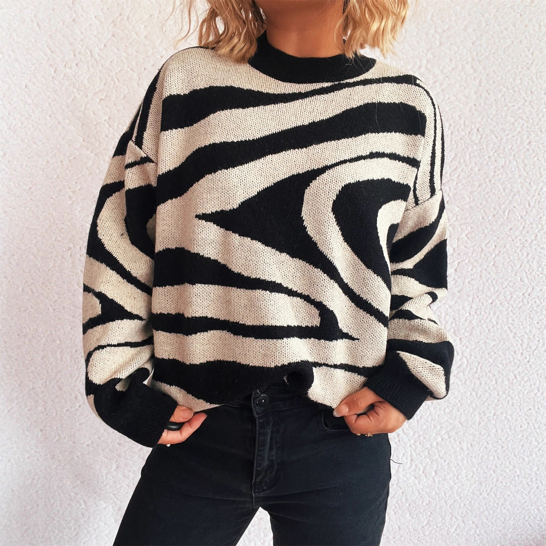Kvindernes hyggelige oversized pullover med trendy zebra mønster Stilla
