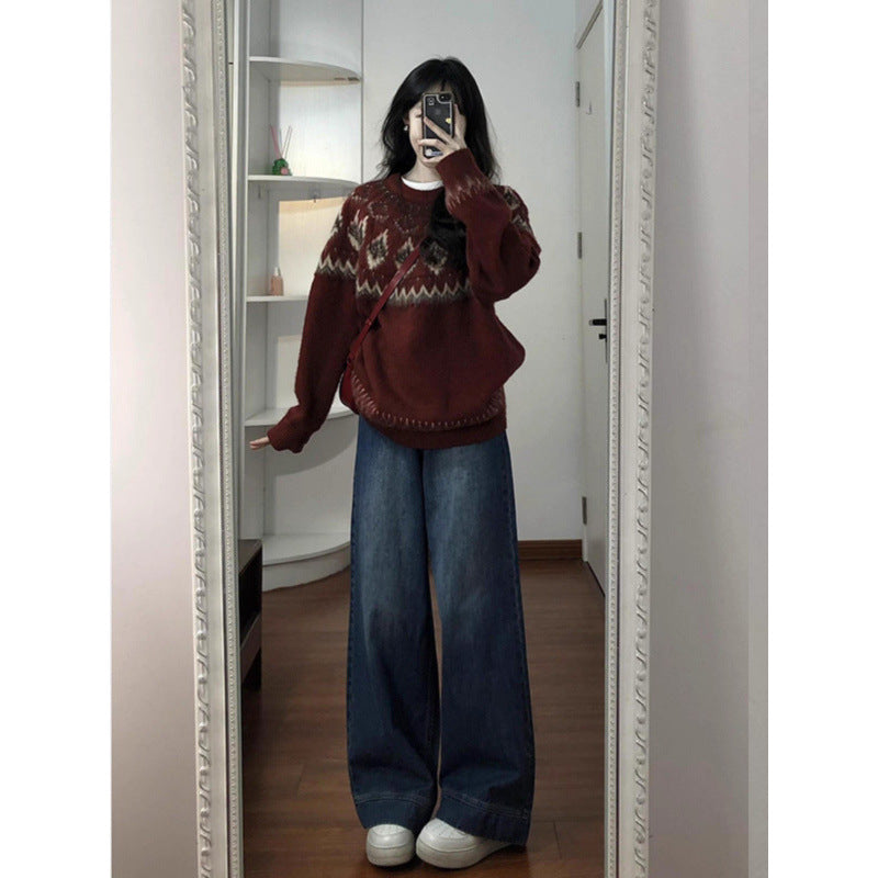 Dame stilfuld sweater med traditionelt mønster Stilla