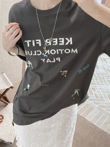 Damer Sporty T-shirt med motiverende grafikker Stilla
