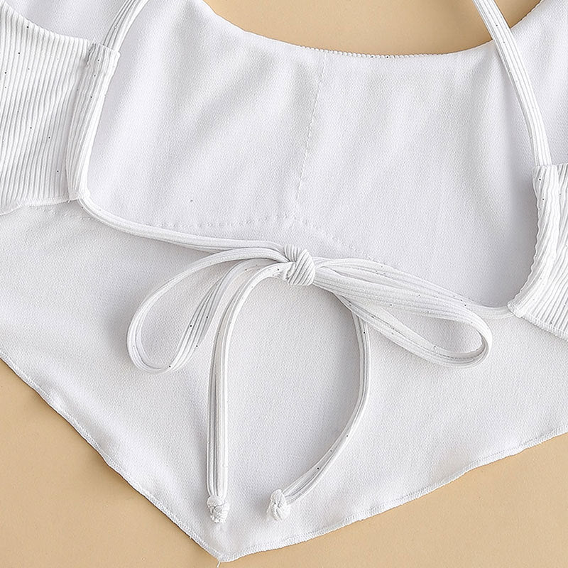 Dame Crop-Top Bikinioverdel med krydsede stropper og fin ribstruktur Stilla
