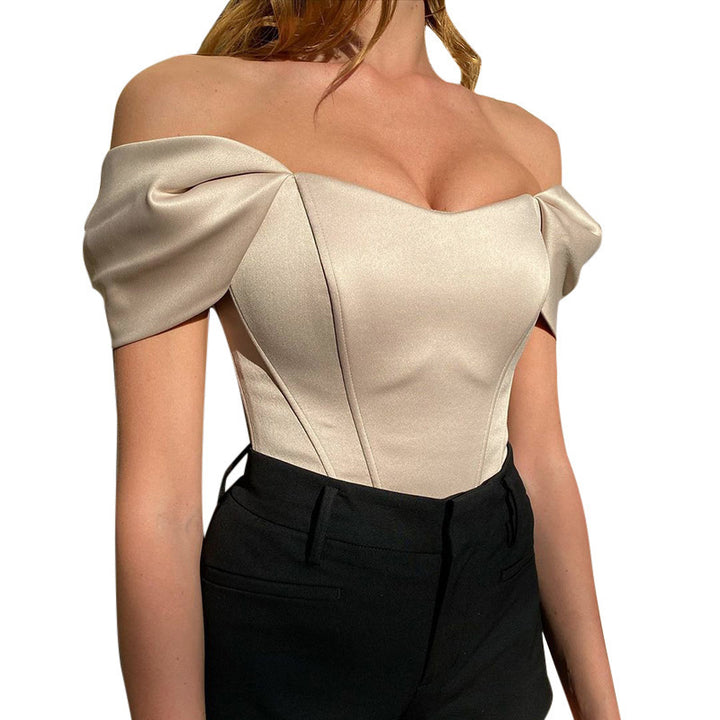 Dame elegant satin-bustier med skulderdetaljer Skovae