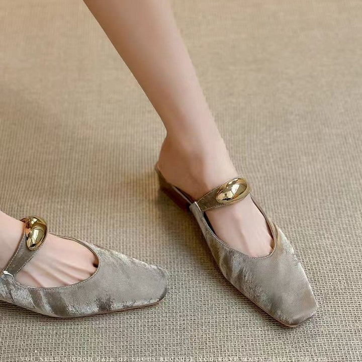 Dame elegante Square-Toe Slide Mules med dekorativ guldakcent Stilla