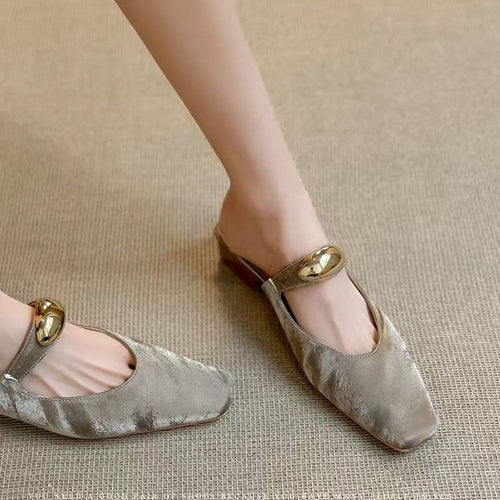 Dame elegante Square-Toe Slide Mules med dekorativ guldakcent Stilla
