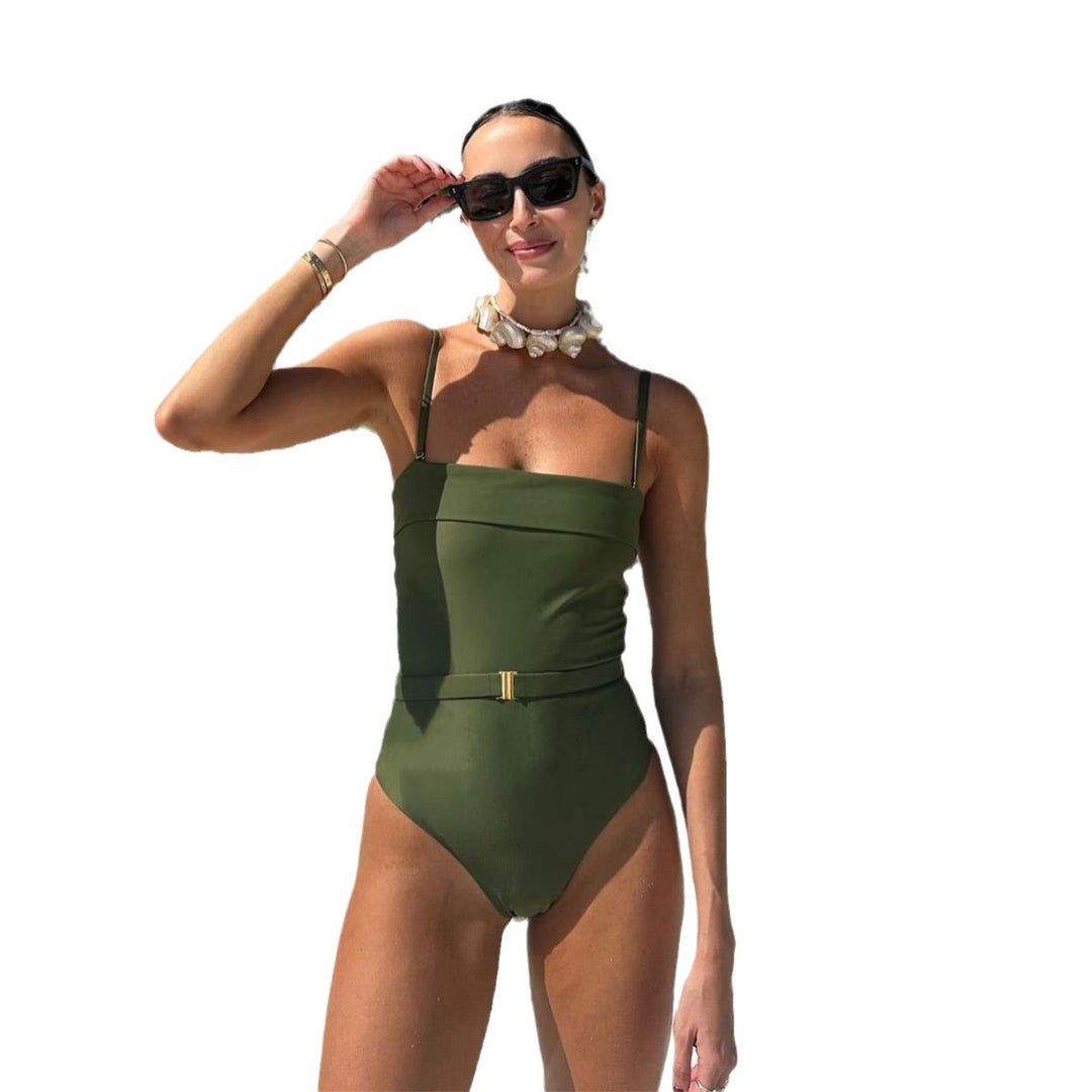 Dame one-piece badedragt med ruffle detaljer og elegant bæltespænde Stilla