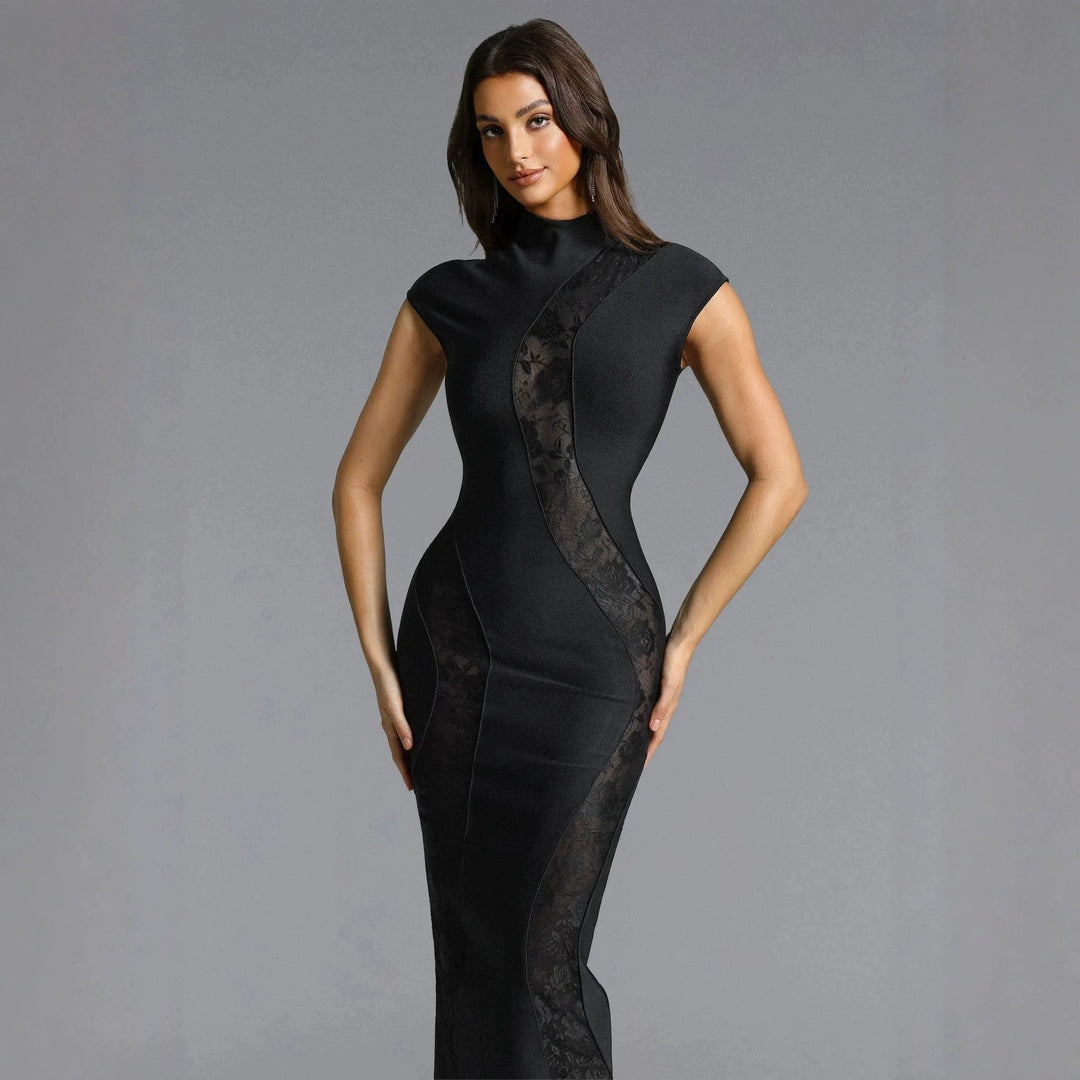 Dame Elegant kjole med transparente spidsindsatser Skovae