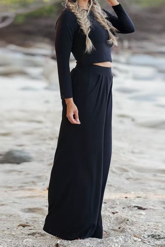 Dame loungewear-sæt med cropped top og løse bukser Stilla
