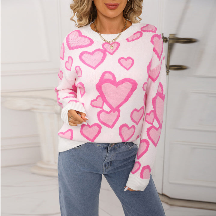 Kvinders strik sweater med hjerte design og løs pasform Stilla