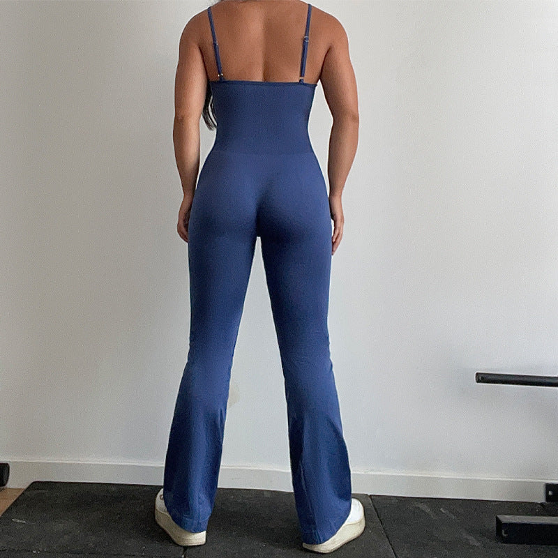 Dame Elegant Onepiece med spaghetti stropper og bredt ben Stilla