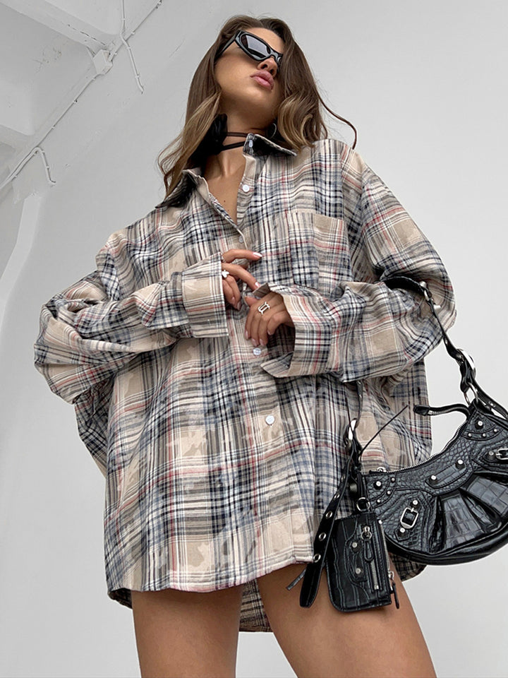 Dame Karré Oversized-Skjorte med praktisk snit og afslappede detaljer Stilla
