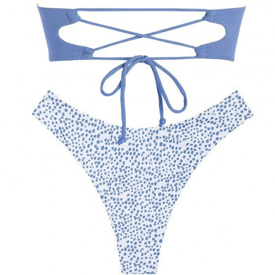 Damer Bandeau Bikini med flæsedetaljer og høj benudskæring Skovae