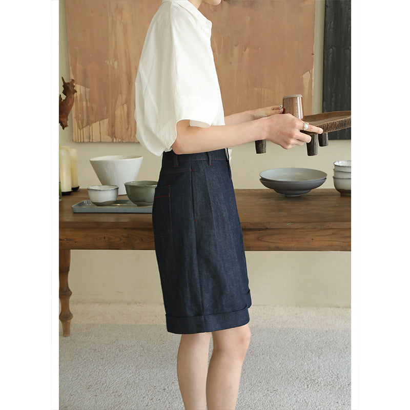Dame elegante shorts med lavtalje og folder Stilla
