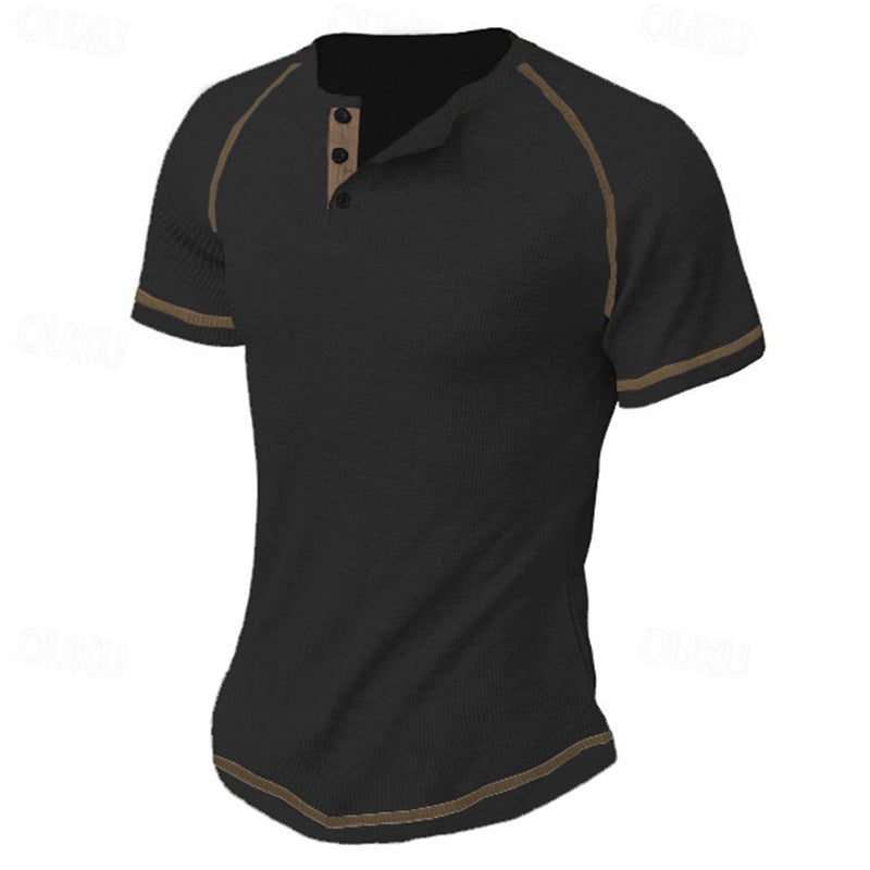 Herrer Kortærmet Henley T-shirt med elegant knapdesign Stilla