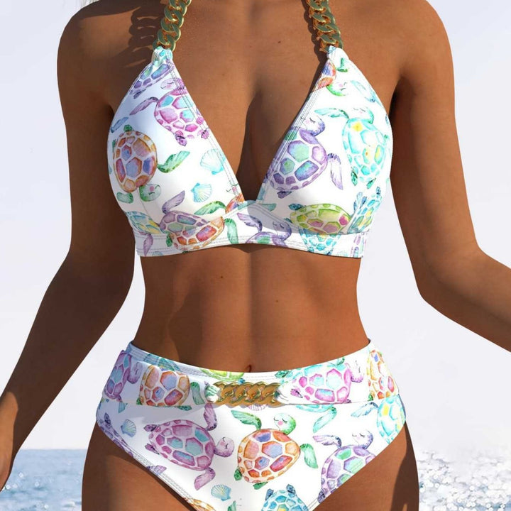 Dame Triangle-Bikini med justerbare bindebånd og moderigtig bølgemønster Skovae
