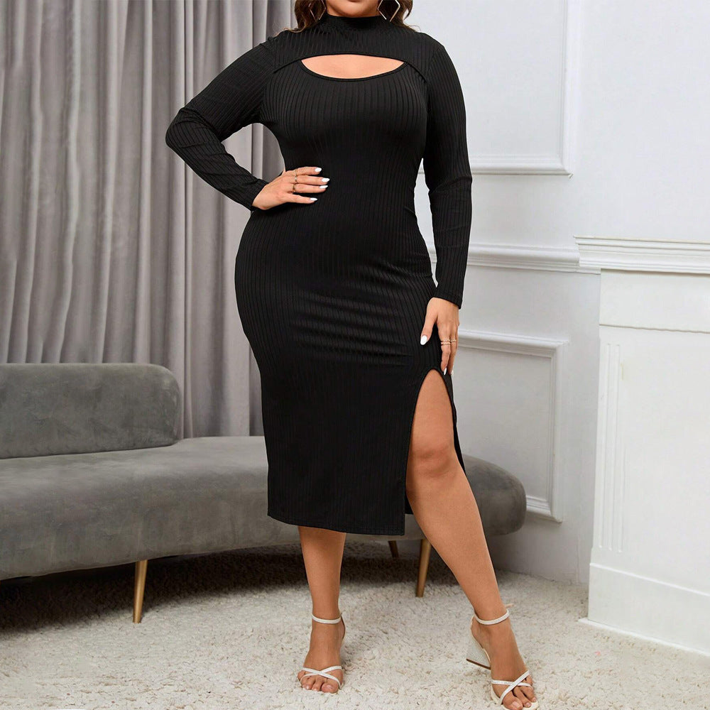 Dame figursyet Midi-kjole med asymmetrisk cut-out og ribstruktur Stilla