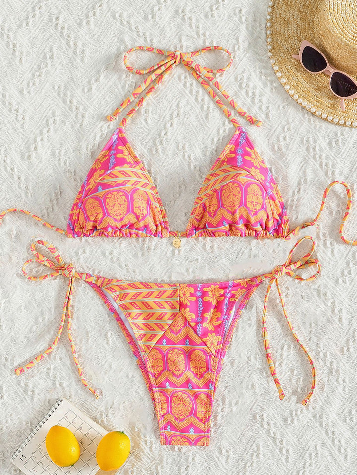 Dame Triangel-bikini med legende blomsterdesign og bindbare stropper Skovae