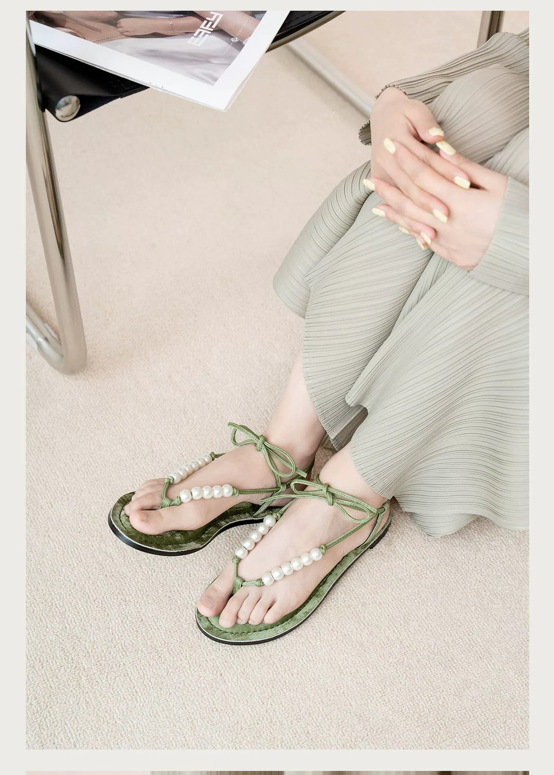 Dame Zehentrenner Sandaler med elegante perle detaljer og komfortabelt sål Stilla