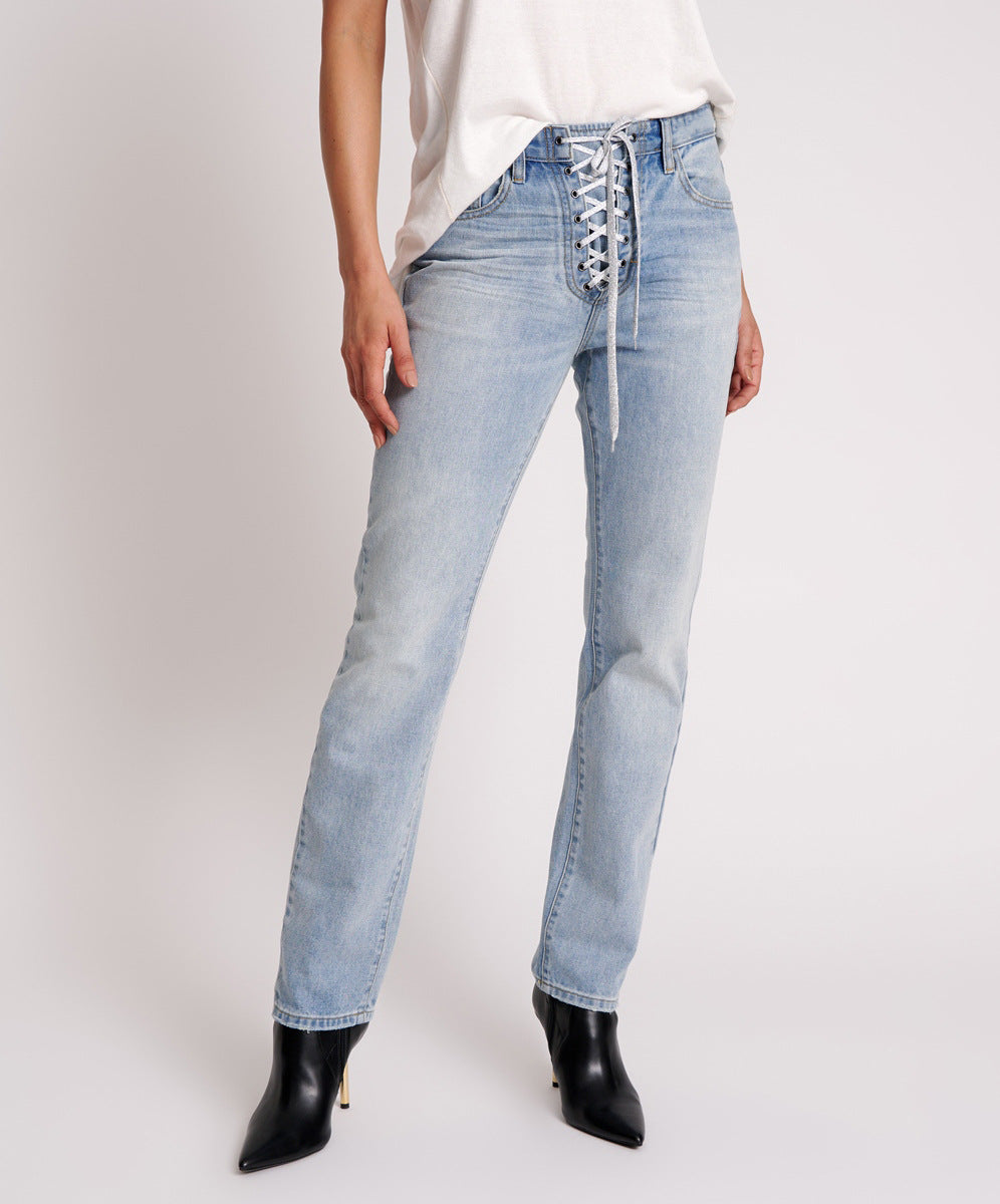 Dame jeans med modisk snørelukning Stilla