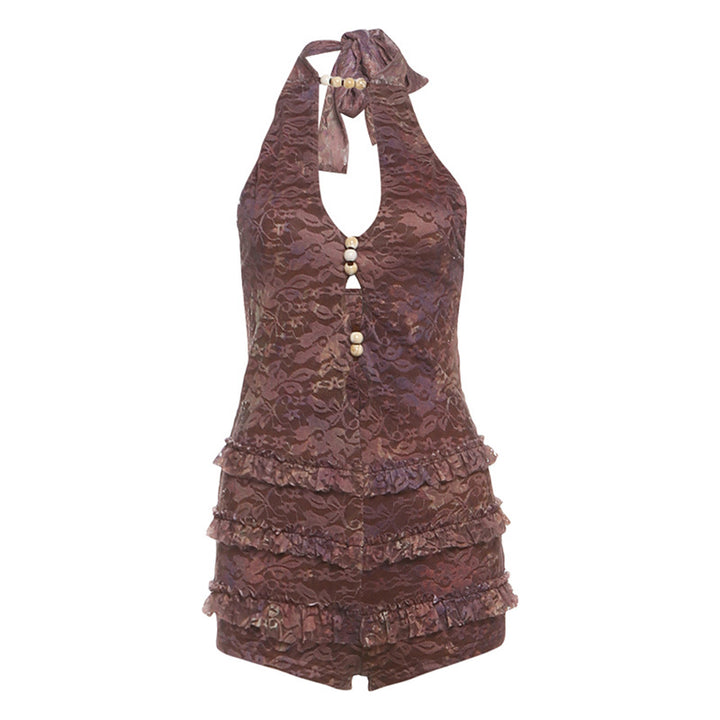 Dame Halter-Rompers med Rynker og Perledetaljer Stilla