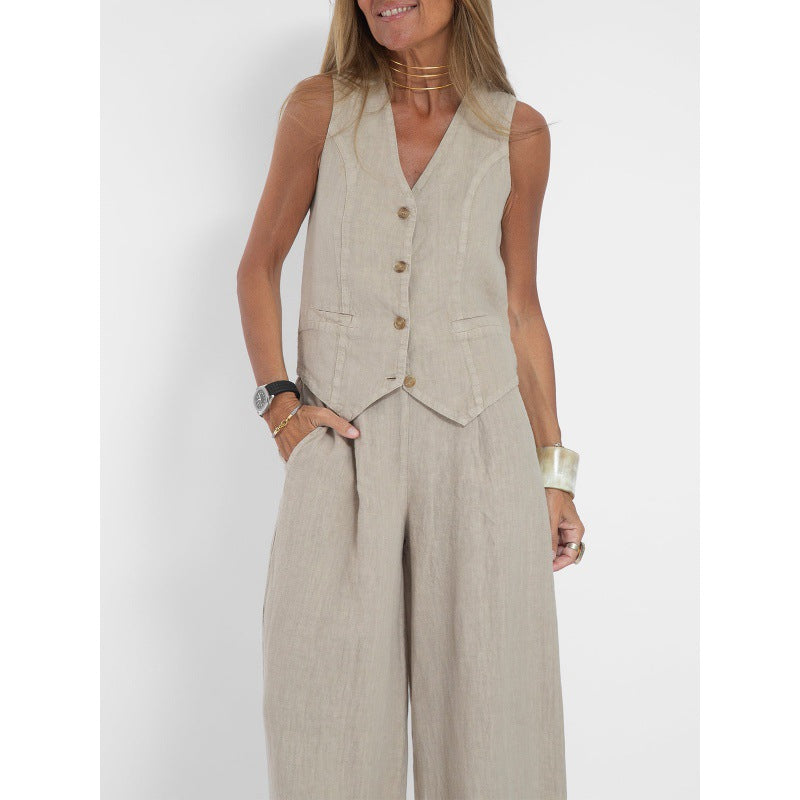 Dame elegant linned vest med knapdetaljering Stilla