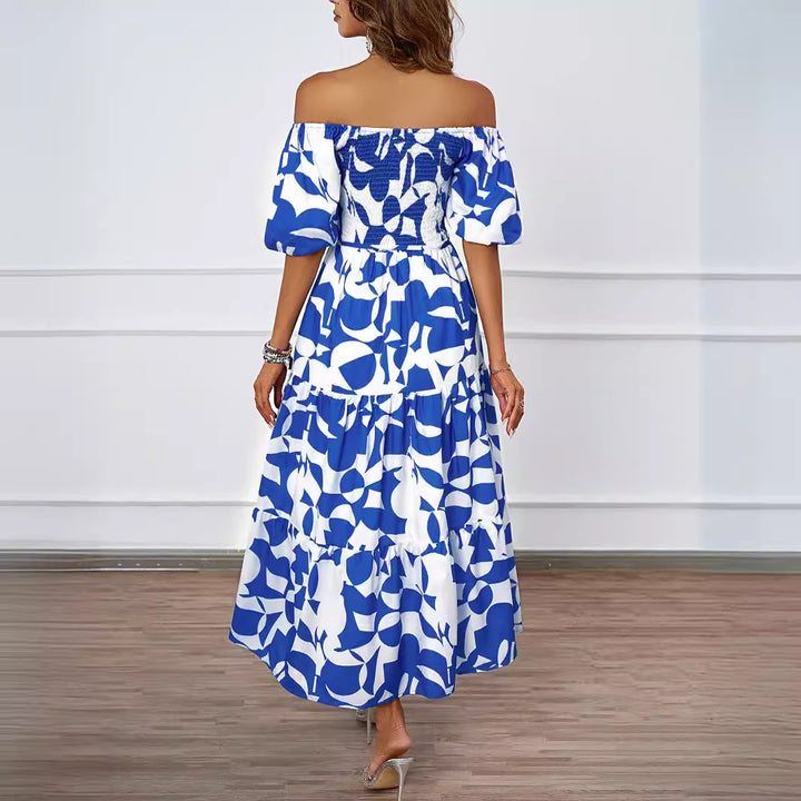 Kvinder Off-Shoulder Maxi Kjole med Voluminøse Ærmer og Print Stilla