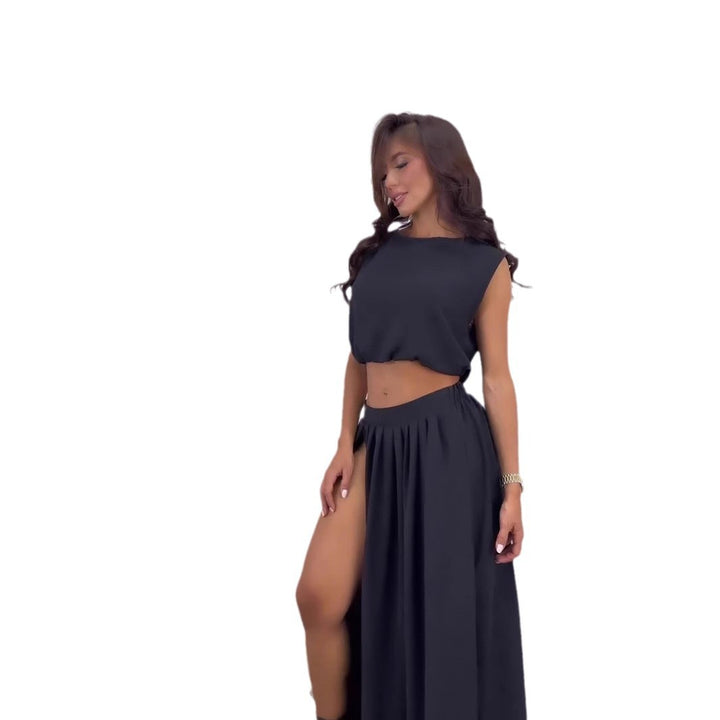 Dame Fald Maxi Nederdel og Crop Top Sæt Stilla