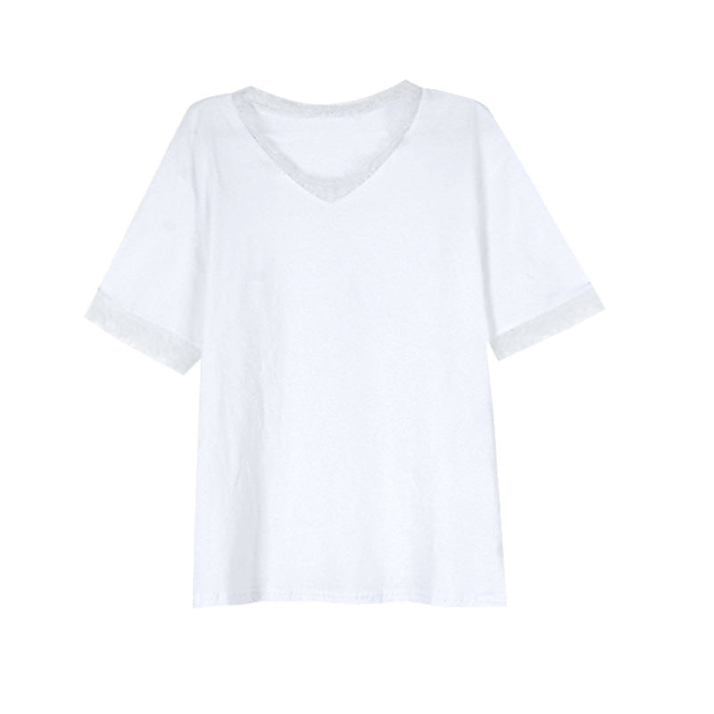 Dame Oversized T-shirt med sarte spidsede detaljer og V-udskæring Stilla