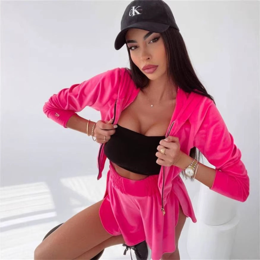 Kvinders sporty cropped hoodie og shorts sæt Skovae
