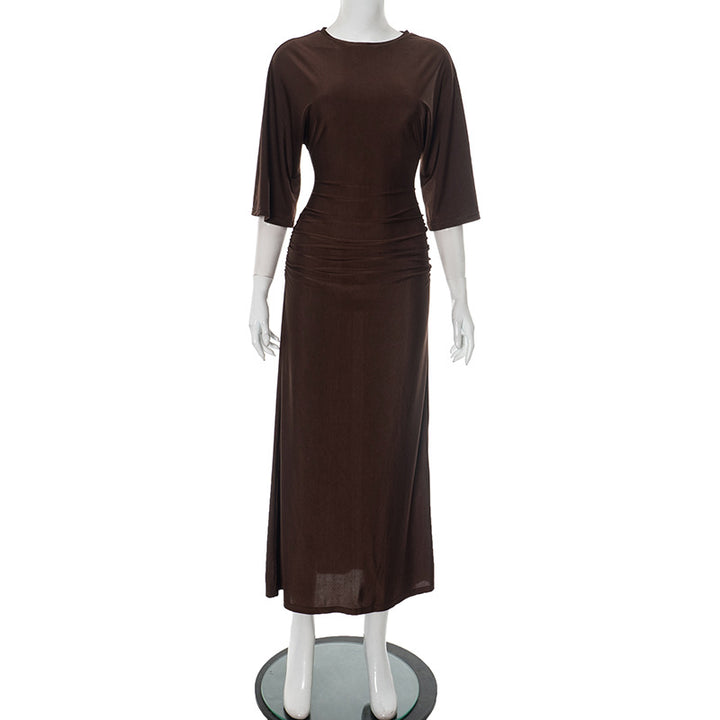 Femme Elegant Rynker Langærmet Maxi Kjole Stilla