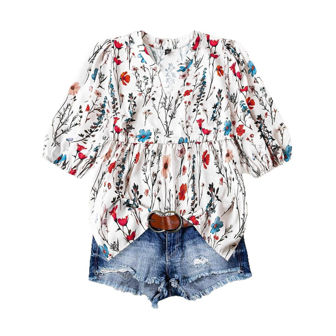 Dame Floral Print Peplum Bluse Stilla