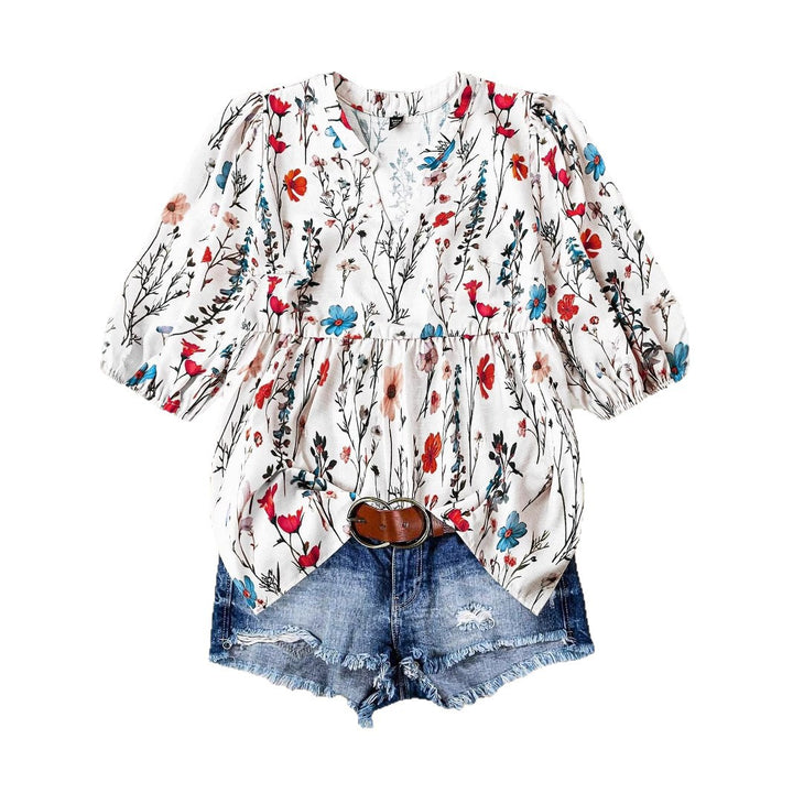 Dame Floral Print Peplum Bluse Stilla