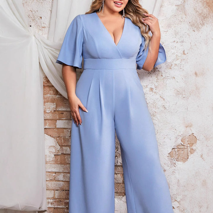 Dame elegant jumpsuit med let V-udskæring og voluminøse ærmer Stilla