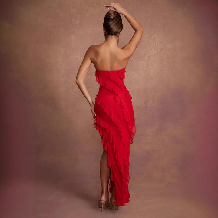 Dame Off-Shoulder Minikjole med asymmetrisk volangkant Skovae