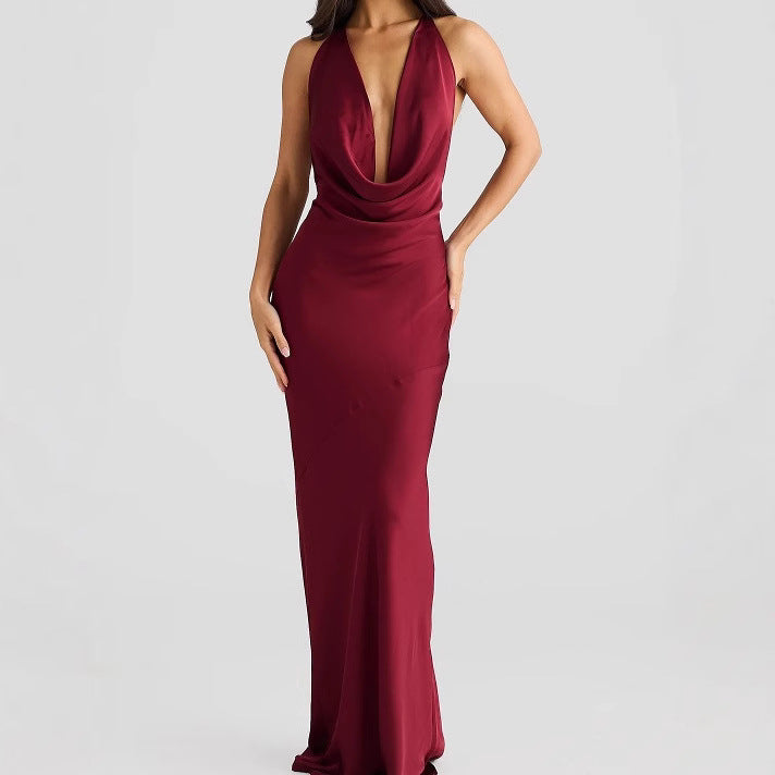Femme Elegant Deep-V Cowl Neck Aftenkjole Stilla