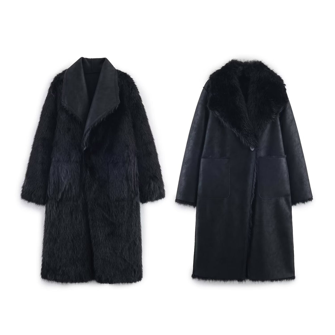 Dame stilfuld faux fur frakke med elegant revers Stilla