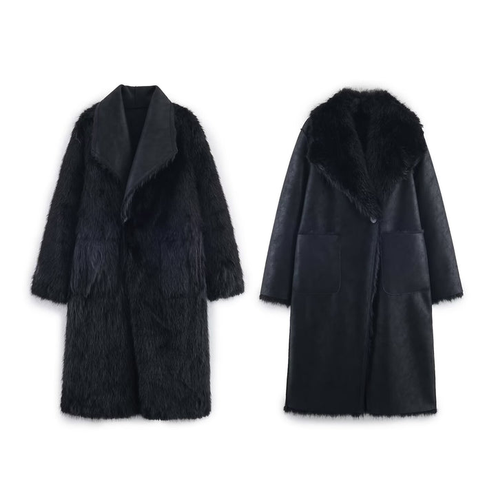 Dame stilfuld faux fur frakke med elegant revers Stilla
