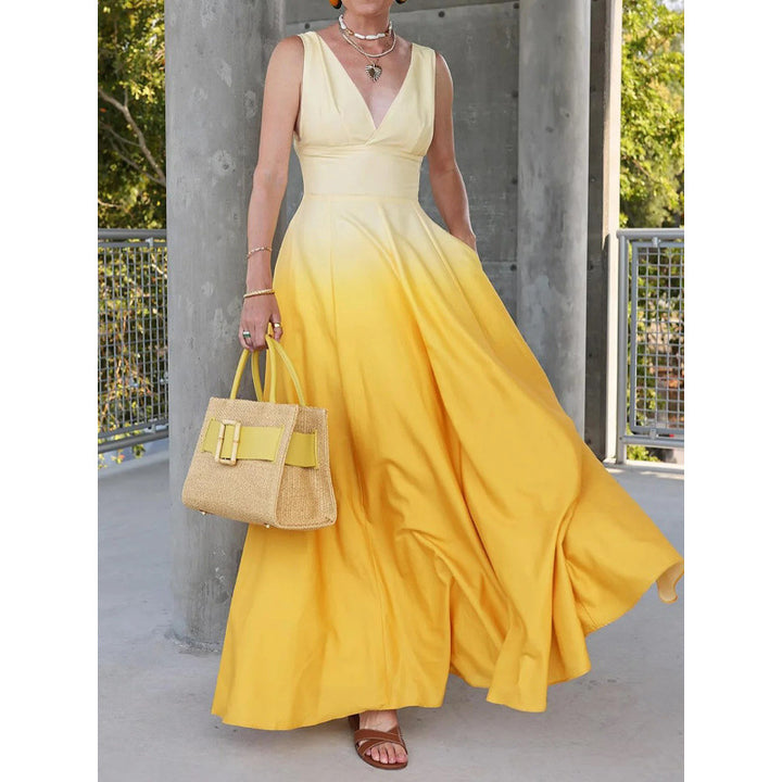 Dame Elegant V-Udskæring Farvegradient Maxi Kjole Stilla