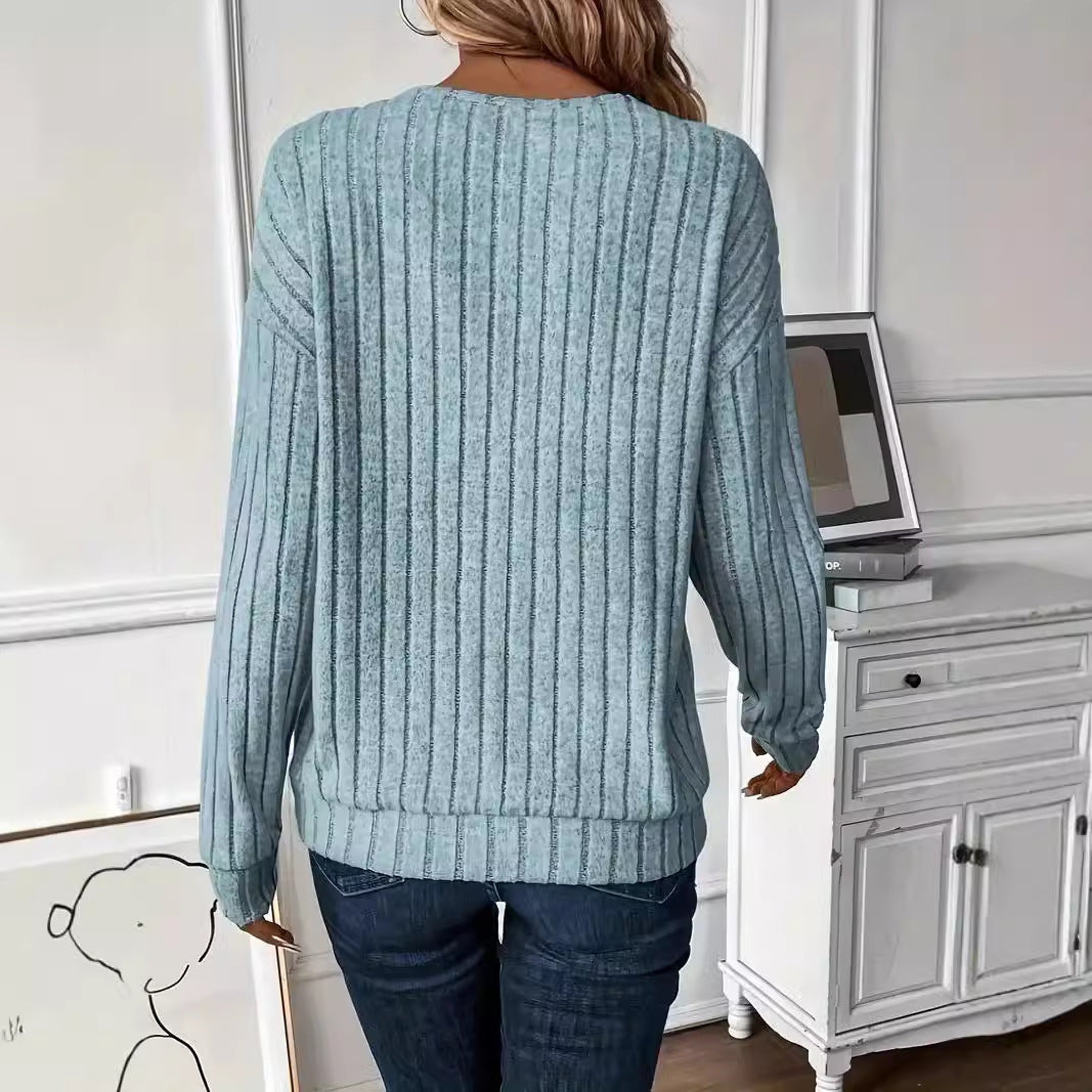 Dame Elegant V-hals top med struktureret ribdesign Stilla
