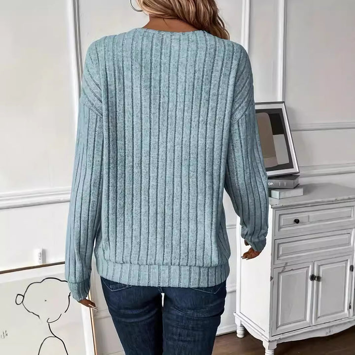 Dame Elegant V-hals top med struktureret ribdesign Stilla