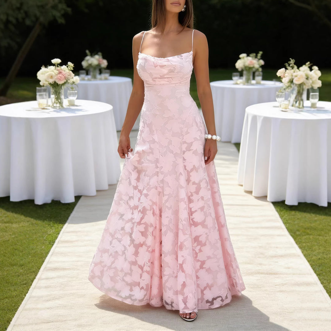Dame elegante maxi kjoler med blomsterdækkende design og justerbare spaghetti stropper Skovae