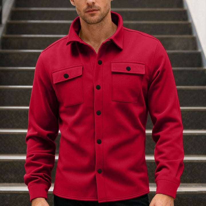 Herren nan Twill-overshirt med skjortekrave, påsyede brystlapper og lige søm Skovae