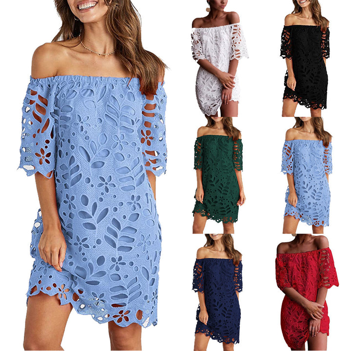 Dame Off-Shoulder Kjole med florale Cut-Outs og luftige Ærmer Stilla