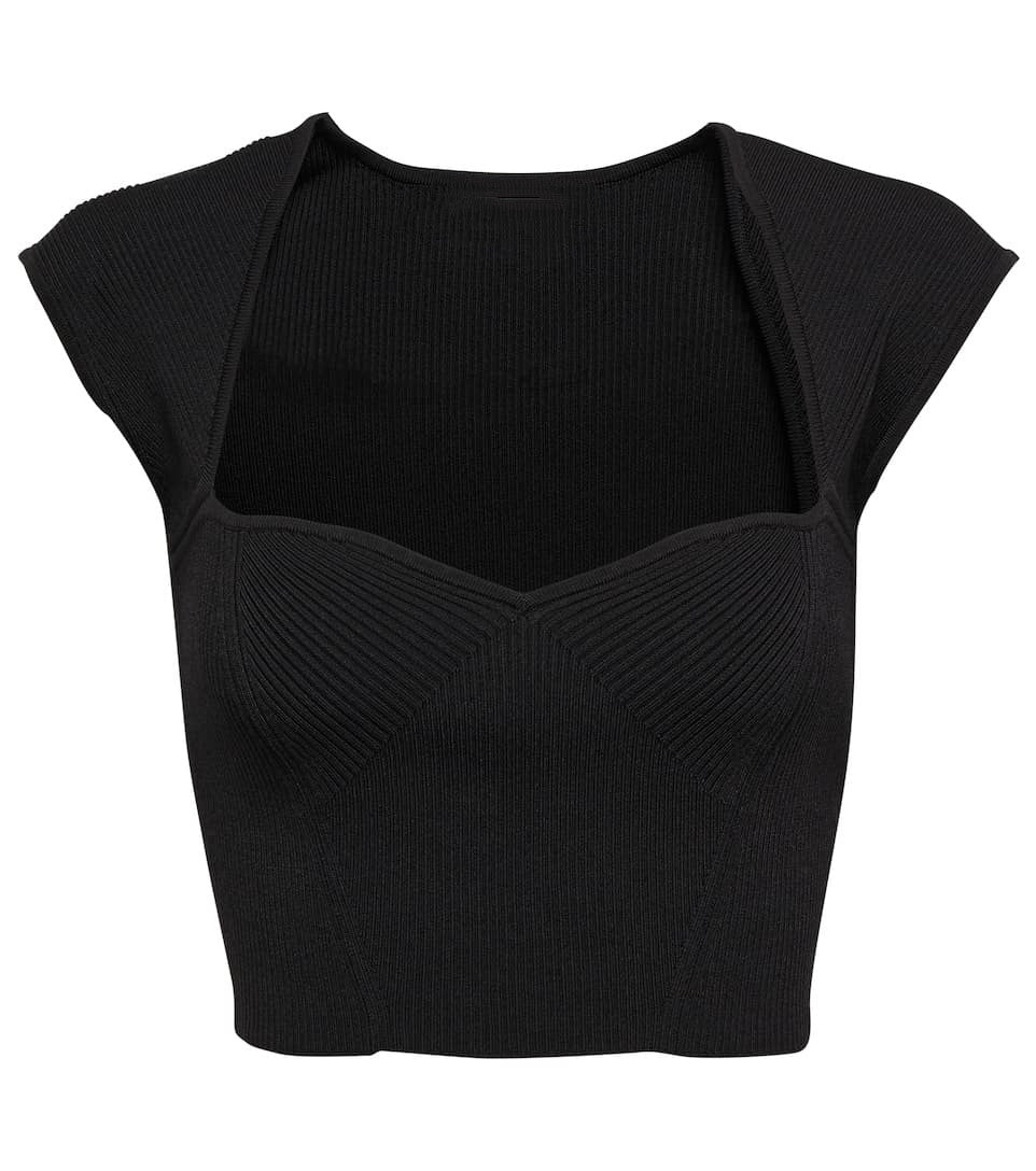 Dame Crop Top med struktureret snit og dyb V-hals Skovae