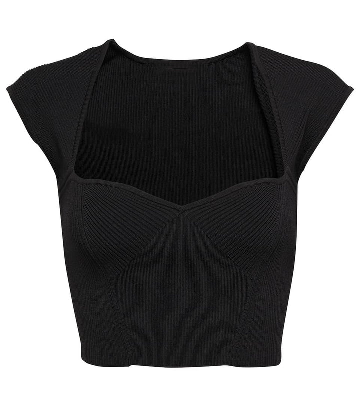 Dame Crop Top med struktureret snit og dyb V-hals Skovae