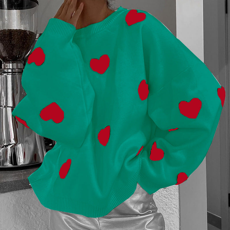 Dame hyggelig strikpullover med hjerte-motiv Stilla